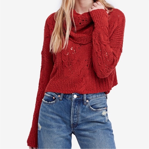 Free People Shades of Dawn Pullover Sweater Cowl Neck Slouchy Cable Knit Large - Picture 1 of 9